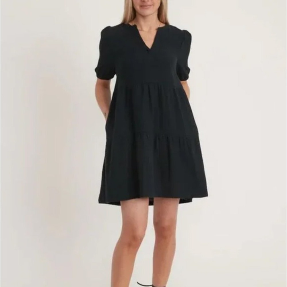 Marine Layer Jamie Short Sleeve Mini Dress Gauze Tiered V Neck Puff Sleeve Dress